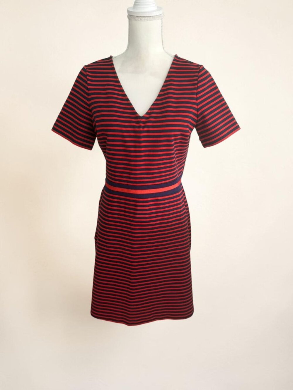 DRAPER JAMES Red Blue Striped A Line Dress Size Medium